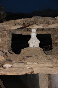 A tiny chorten in the narrow lanes of the village