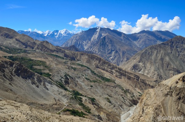 The Hangarang region, in the Spiti Valley, of Kinnaur. The road through the Maling section is also visible in the frame.