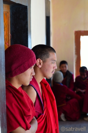 Monks on the terrace of the Gompa