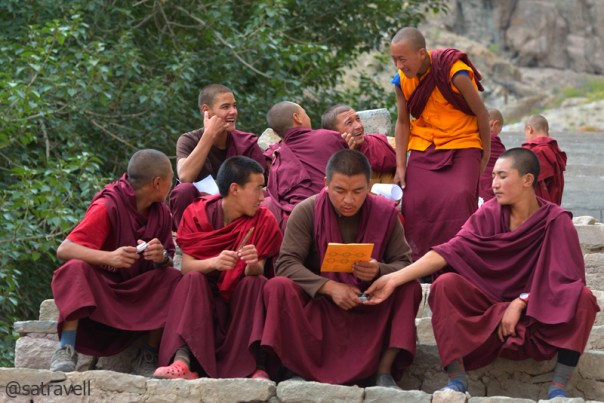 Monks enjoying their routine-break inside the courtyard of Hemis