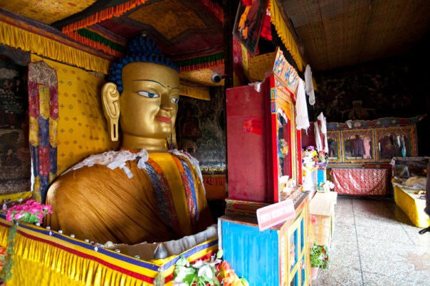 Inside the Shey Palace, copper-guilt statue of Lord Buddha, about 37 feet in height. Built in first half of the 17th century, by King Deldan Namgyal as funerary memorial of his father, King Sengge Namgyal.