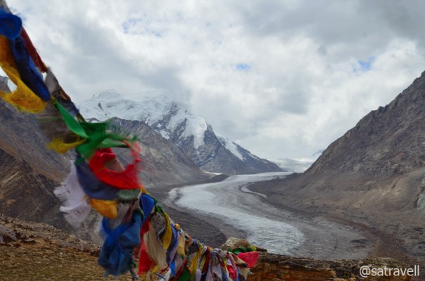Enveloped by dark clouds, the Darung Drung Glacier