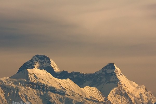 The twin peaks of Nanda Devi. Nanda Devi (7816m) to the left and Nanda Devi East (7434m) towards the right. Photo Credit Sarabjit Lehal