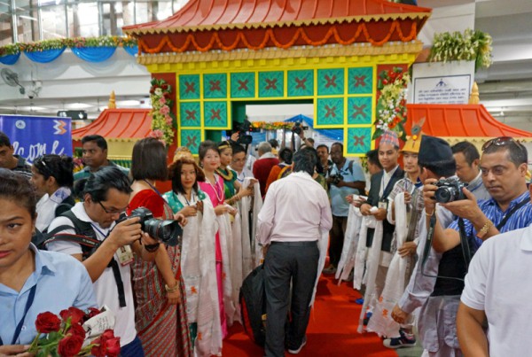 The welcome ceremony at the Bagdogra airport