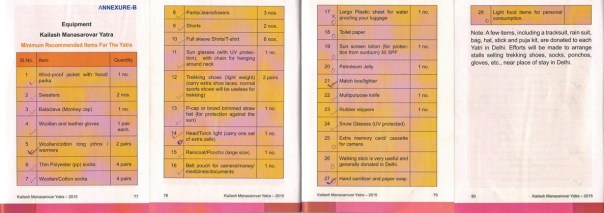 The meticulously prepared checklist of items in the MEA booklet