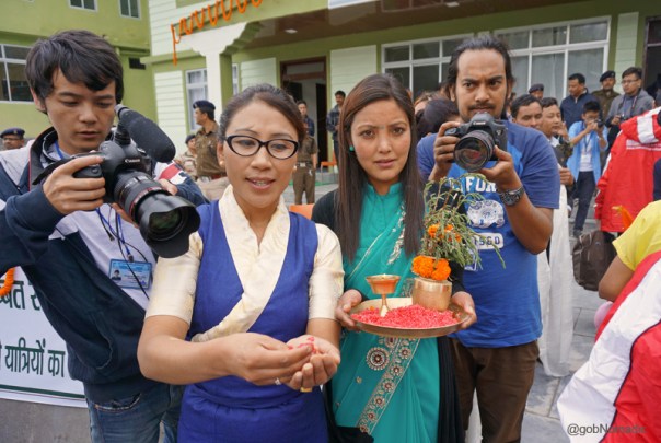 The locals according traditional welcome to the Kailash Mansarovar Travellers