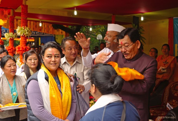 The Governor and Chief Minister of Sikkim presenting travel-kits to the yatris