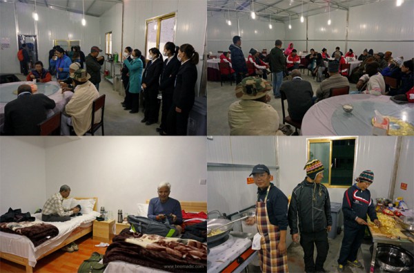 Clockwise from top left: The support staff at the residential complex; Evening briefing in progress; the accomplished mountaineers-turned-cooks inside the kitchen; at the room, Sh Noratmal a survivor from 2013 Kedarnath tragedy and Sh BK Chaturvedi from Delhi occupied with their phones 
