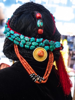 Headgear of a Tibetan lady; Lhatse region
