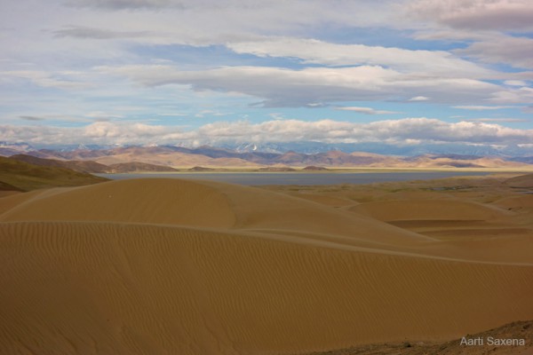 Photos taken along this stretch got us steppe, streams, desert dunes and snow-capped mountains all in the same frame.