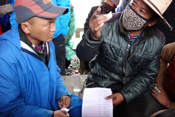 The head porter and Guru, our guide engaged in lottery draw