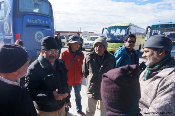 Ready to board the blue buses