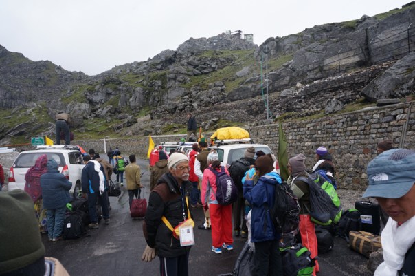 Sorting out luggage before processding for Gangtok