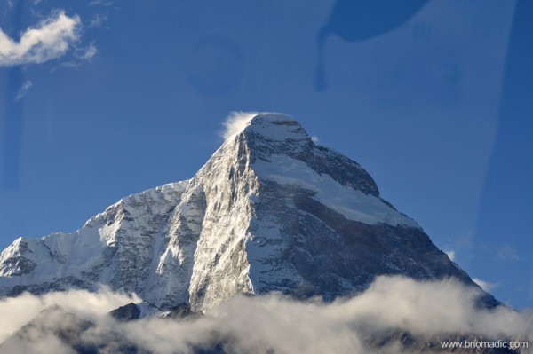 The 7326m Mt Chomolhari. Its sheer north face rises over 2,700 metres above the barren plains just before Yadong Valley