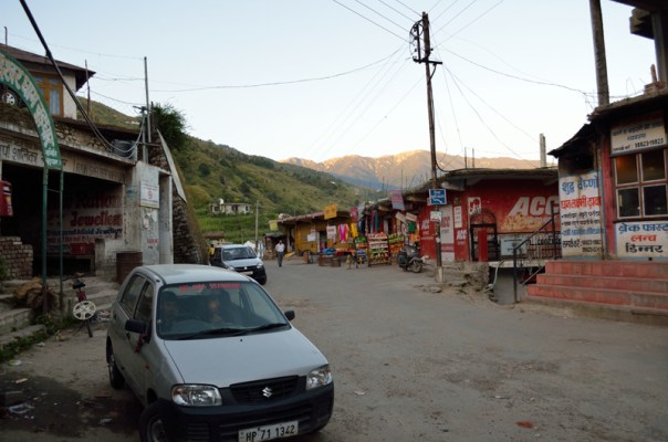 Choor view from the Nohradhar market; the trek begins from the gate behind Alto car in the frame