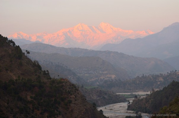 The Yamuna Valley against the backdrop of the Bandarpoonch Massif at sundown