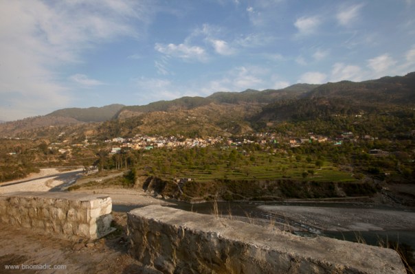 The Kamal River meandering below the settlement of Purola